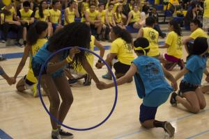 Sophomores prepare for the Hula Hoop Relay.