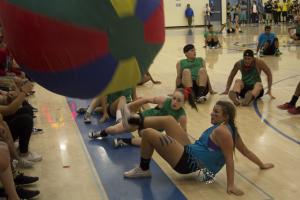 Seniors head for the sophomores' defense in crab soccer.