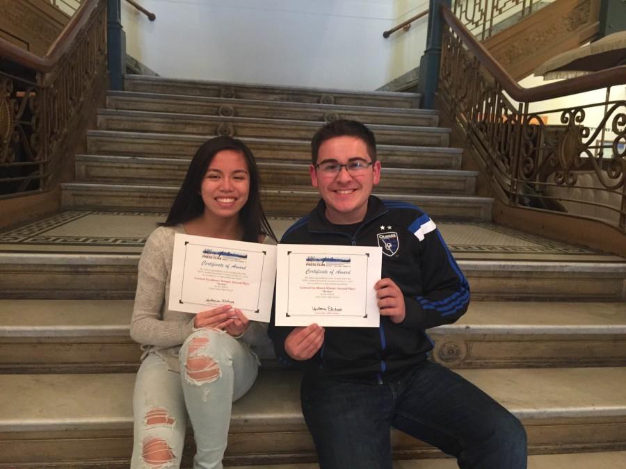 Current co-Editor-in-Chief Shana Vu and next years Editor-in-Chief represented Santa Clara Highs newspaper at the awards ceremony in Redwood City, Calif.
