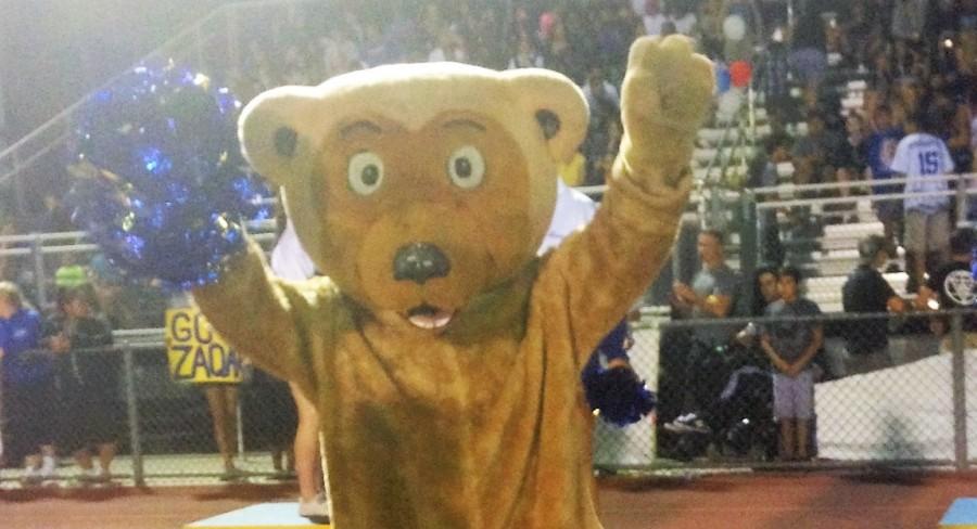 Buster+the+Bruin+comes+made+an+appearance+at+the+first+home+football+game+last+Friday.