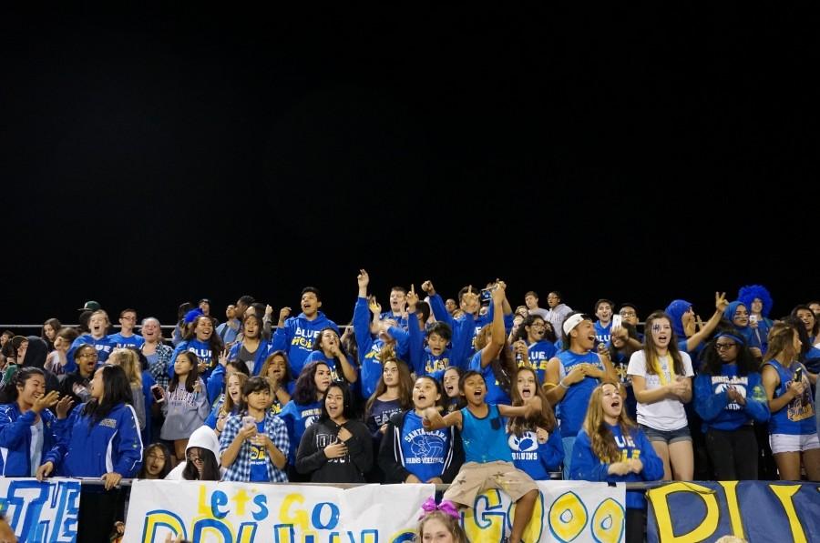 The Blue Hole section cheers the Bruins on, despite their loss of 27-55.
