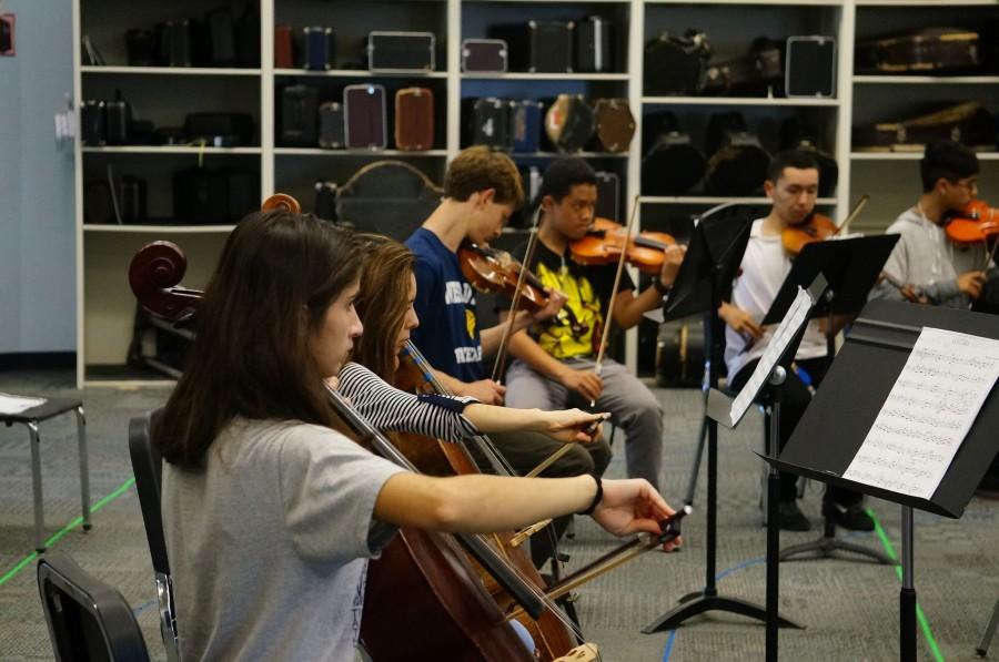 Orchestra students practice for their next concert.