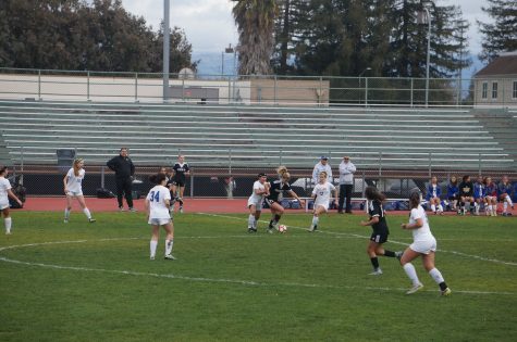 Girls varsity soccer plays against Mountain View; game ends in a tie