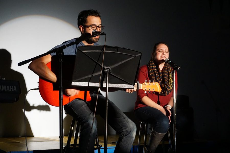 Mary Haddad and her husband perform.