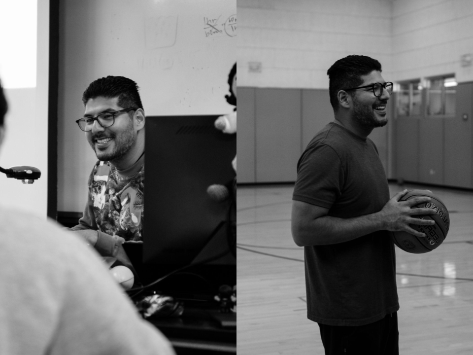 Saheed Mohamed balances his teaching role in and out of school hours with coaching girls basketball during practice.